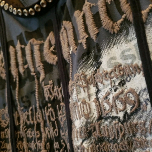 SALVAGE RARE"Vengeance" Edgy Blue and Black Cut Out Back Studded Graphic Dress - Picture 3 of 7